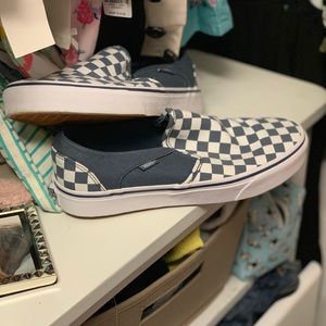 Blue checkerboard vans